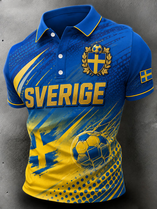 Men's Retro Football Print Relaxed Polo Shirt