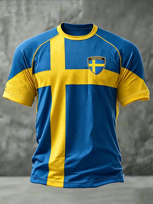 Men's Swedish Football Printed Short Sleeve T-Shirt
