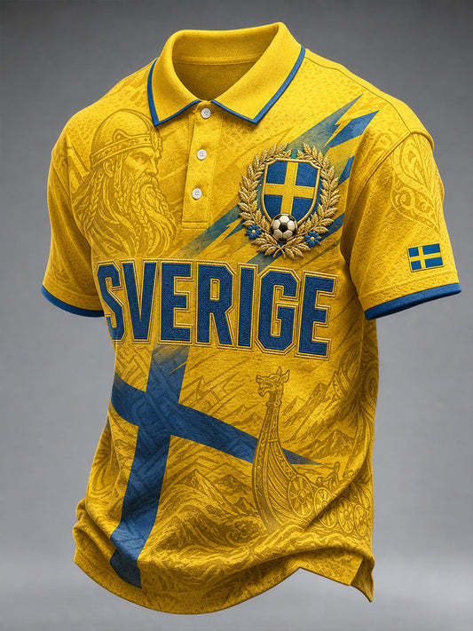 Men's Retro Football Print Relaxed Polo Shirt