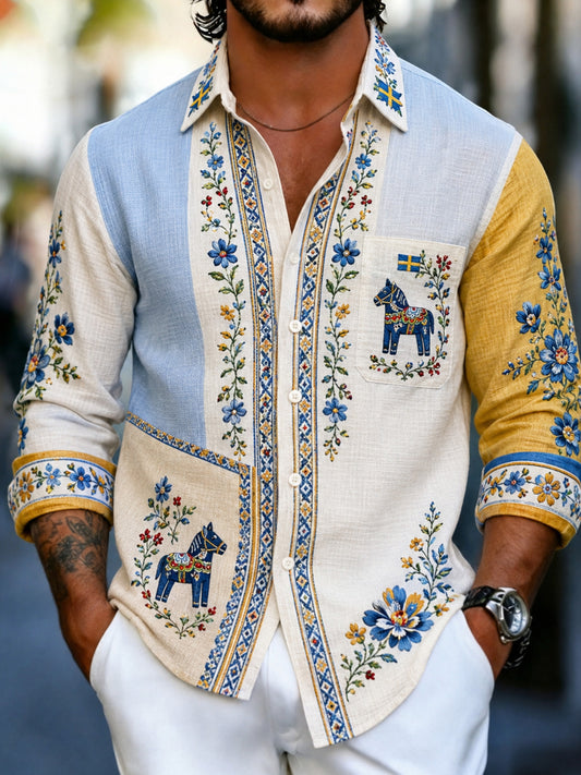 Men's long-sleeved shirt with an art print commemorating the Swedish holiday