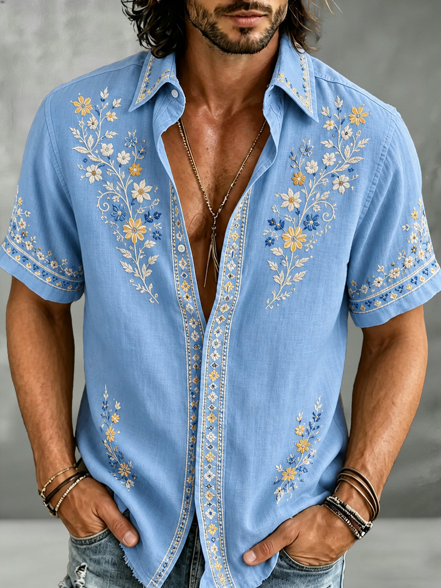 Men's Shirt with Swedish Holiday Party Art Print, Short Sleeve
