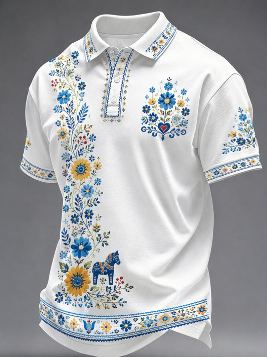 Men's polo shirt with art print commemorating the Swedish holiday