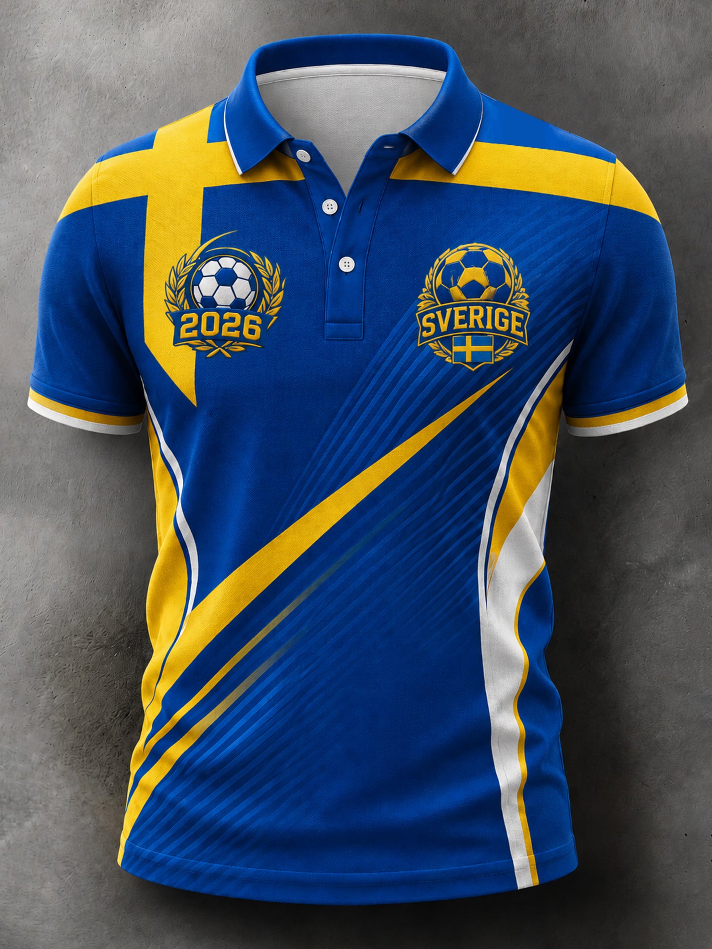 Men's polo shirt with Swedish football fan-tech table