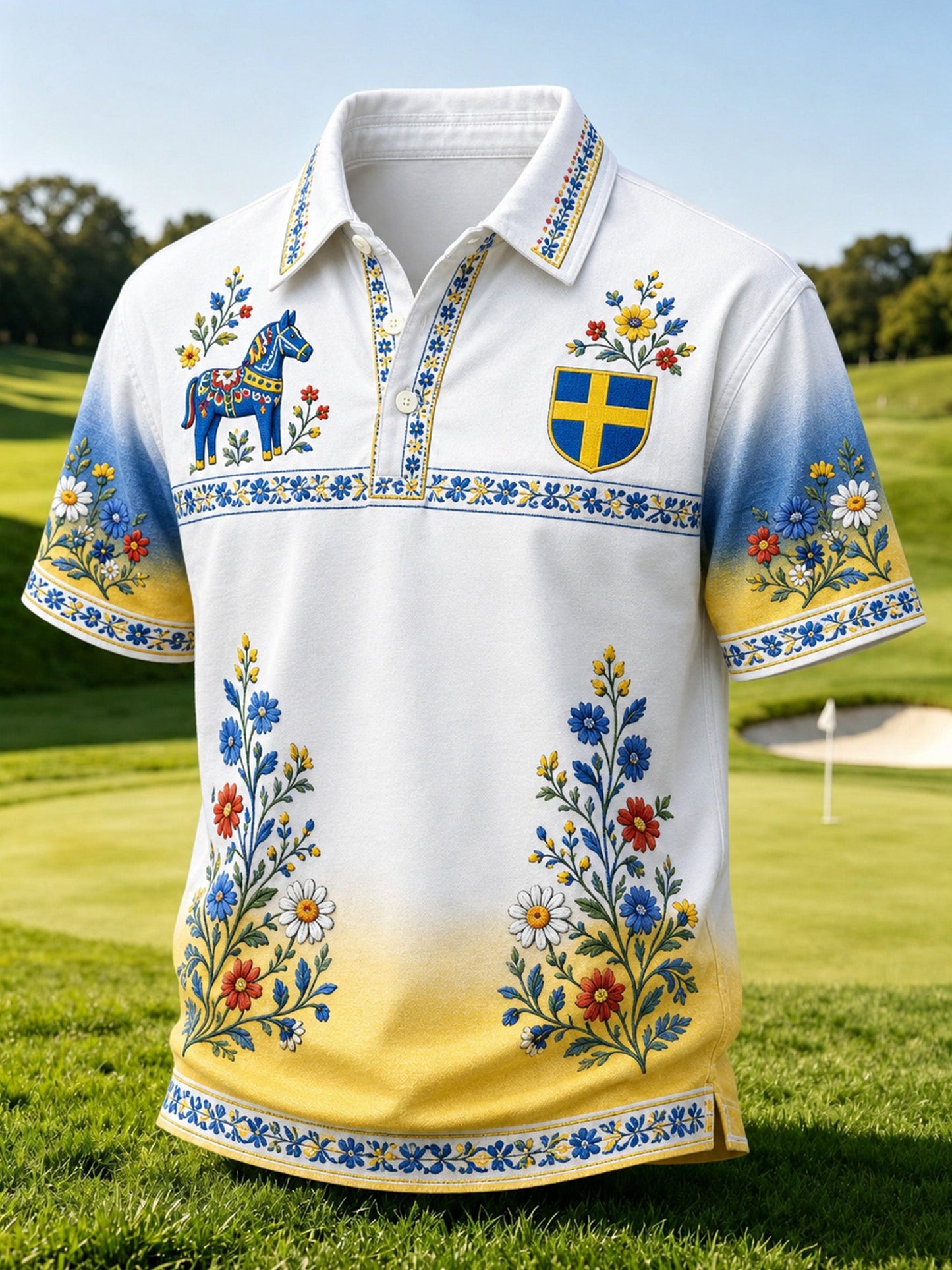 Men's polo shirt with artistic print commemorating the Swedish holiday