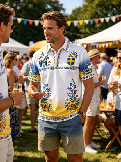 Men's polo shirt with artistic print commemorating the Swedish holiday