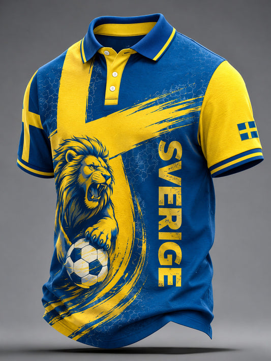 Men's polo shirt with Swedish football fan-tech board