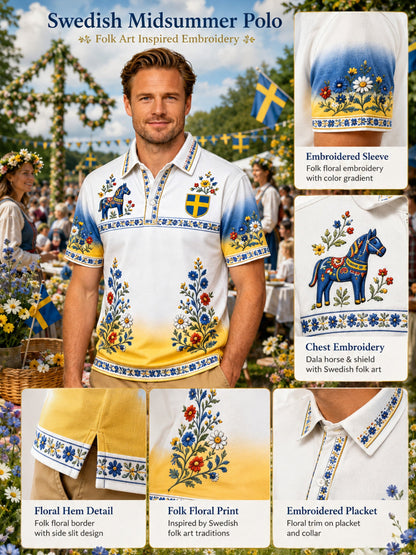 Men's polo shirt with artistic print commemorating the Swedish holiday