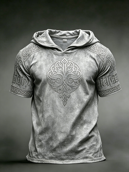 Women's T-shirt with a distressed look and short sleeves, with a Viking-themed print