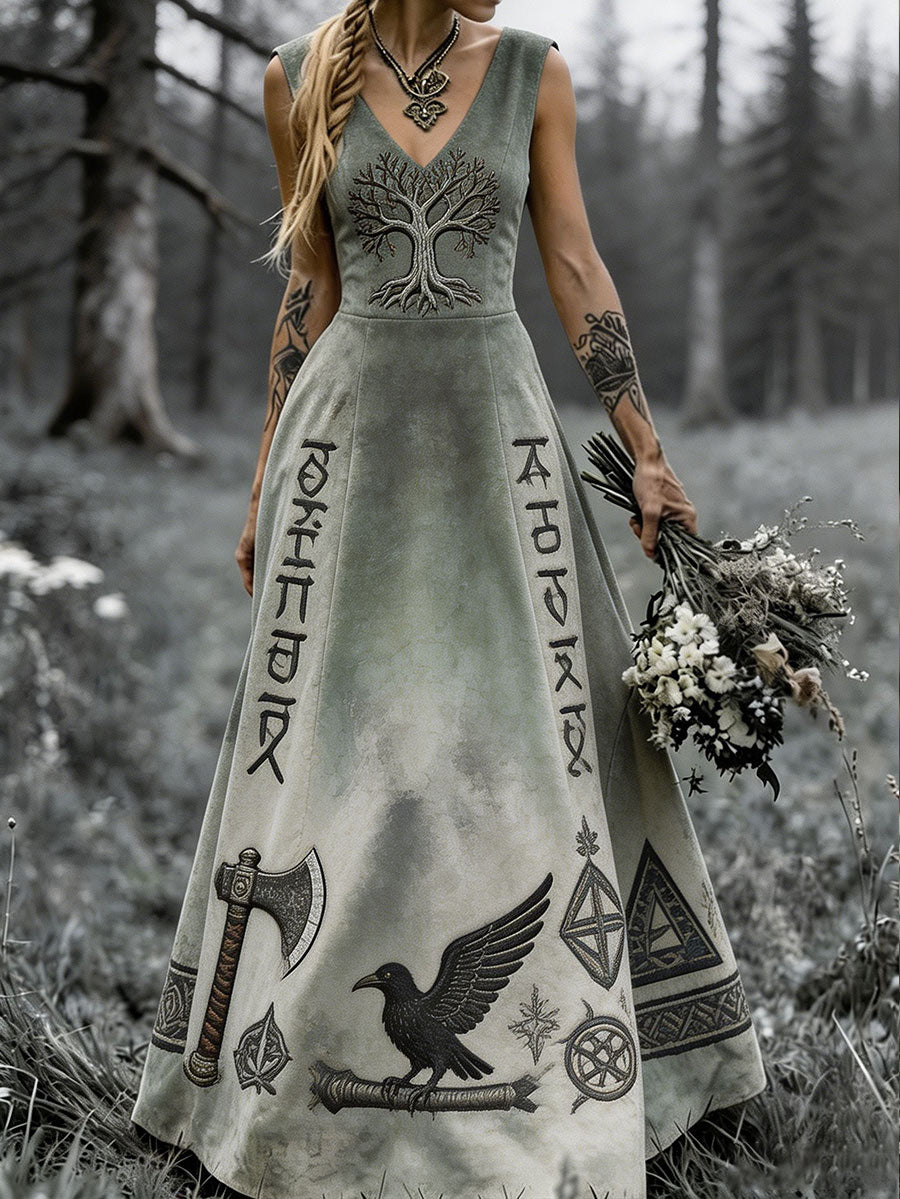 Kvinnors Viking Style Nordic Konst Tryckt klänning