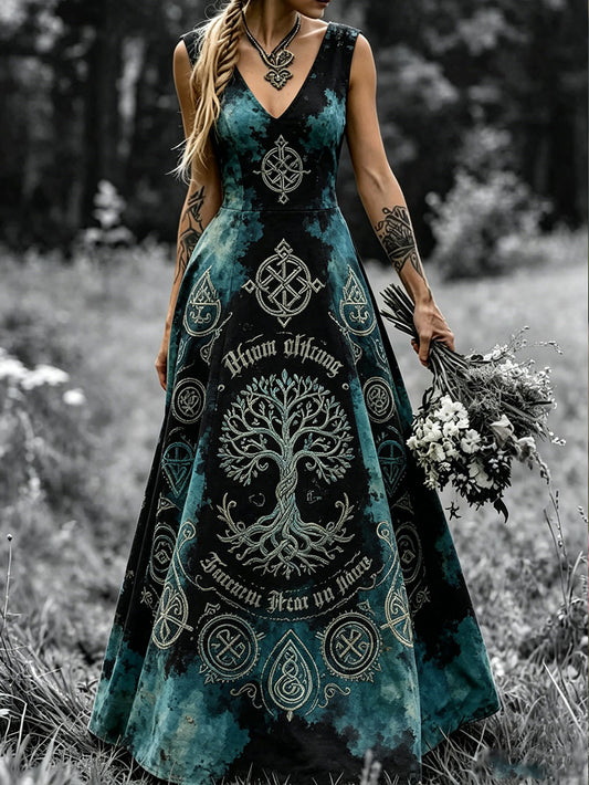 Viking Style Nordisk kunst trykt kjole for kvinner