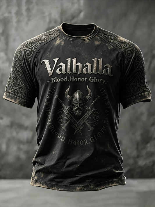 Herlig Valhalla trykt casual t-skjorte med korte ermer