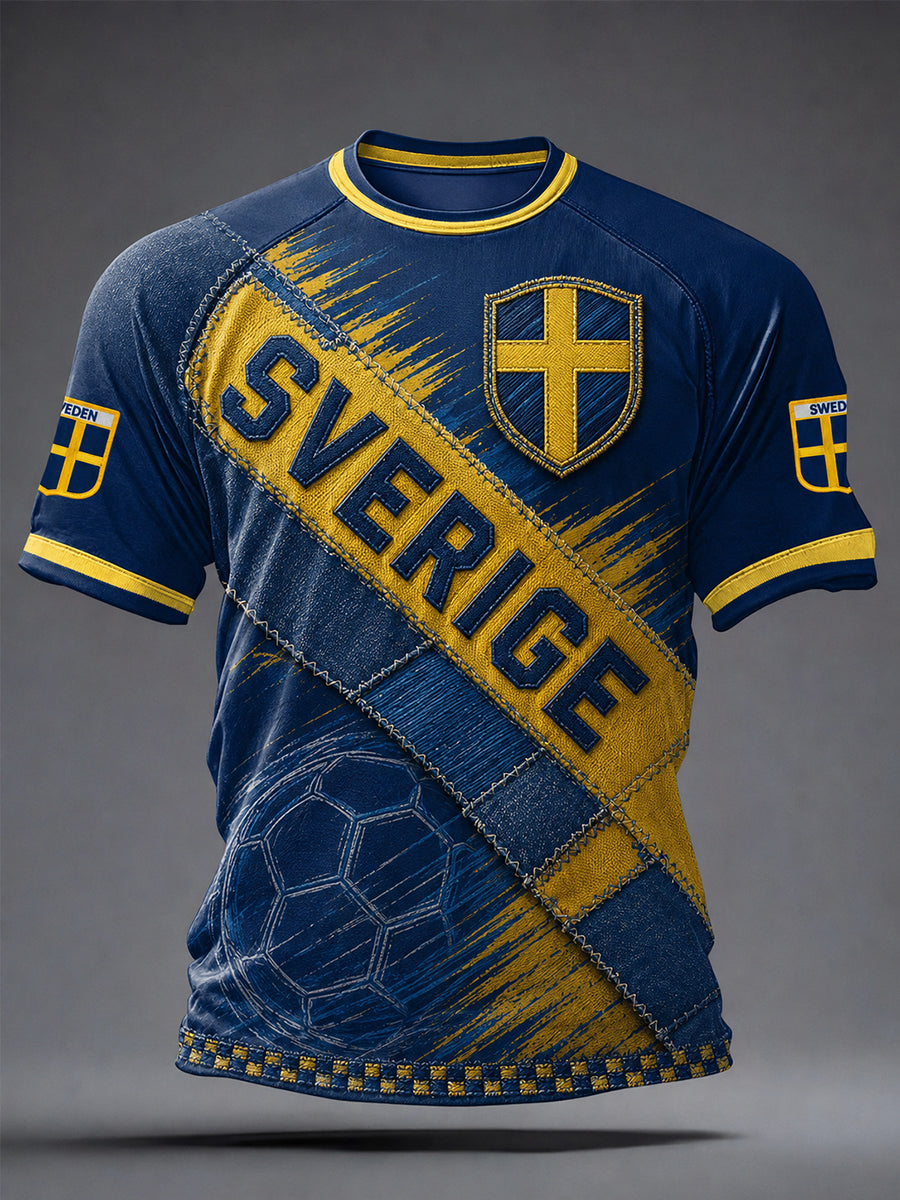 Kvartettmönstrad fotbollssjal för män, vintagestil, tryckt på en avslappnad t-shirt