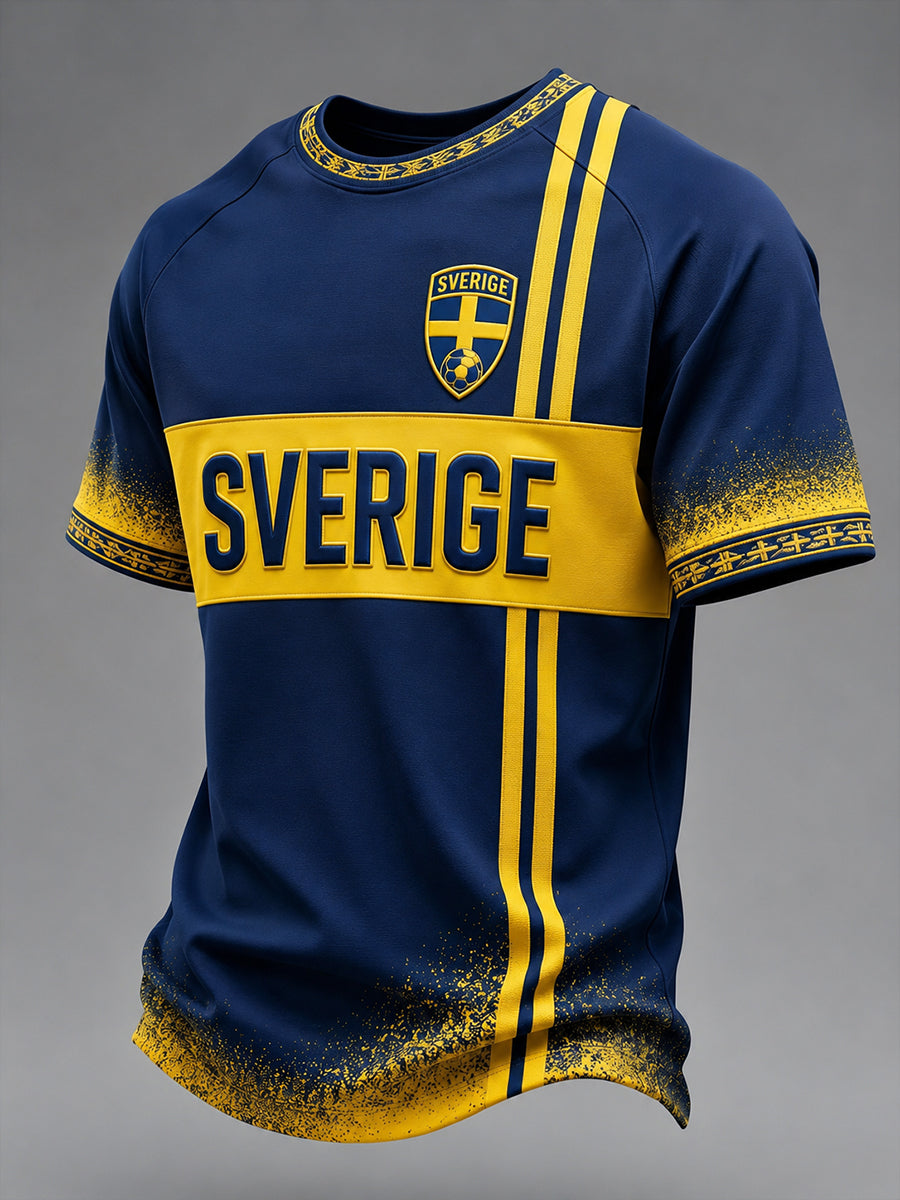 Kvartettmönstrad fotbollssjal för män, vintagestil, tryckt på en avslappnad t-shirt