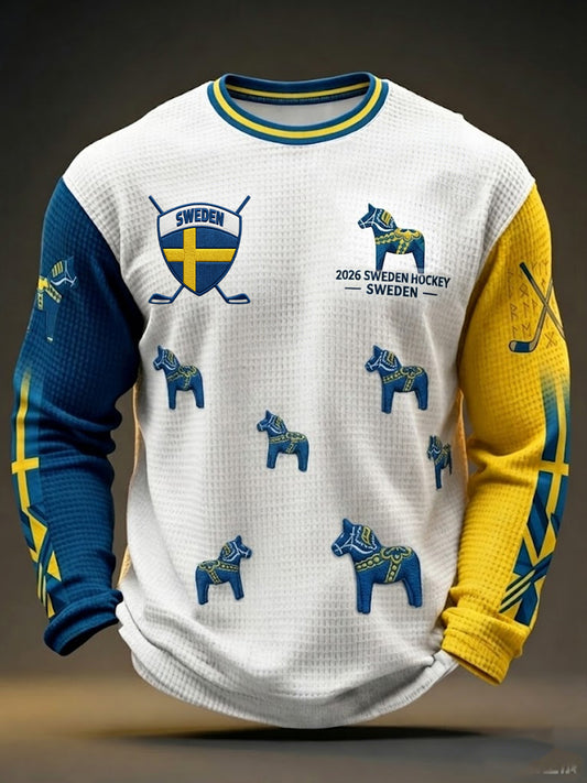 Retro Swedish Hockey Pattern Casual Waffle Knit T-Shirt