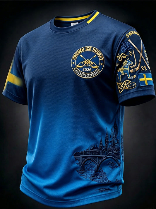 Retro Swedish Ice Hockey Gradient Art Relaxed T-Shirt