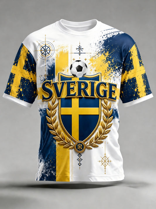 Men's Swedish Football Match Cheering Fan Art Print T-shirt