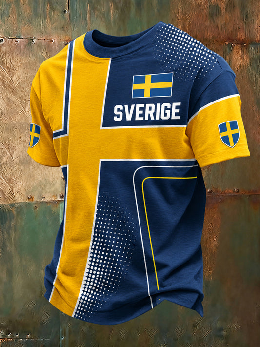 Men's Swedish Football Match Cheering Fan Art Print T-shirt