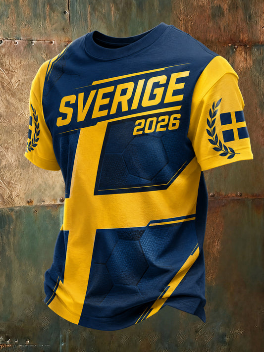 Men's Swedish Football Match Cheering Fan Art Print T-shirt