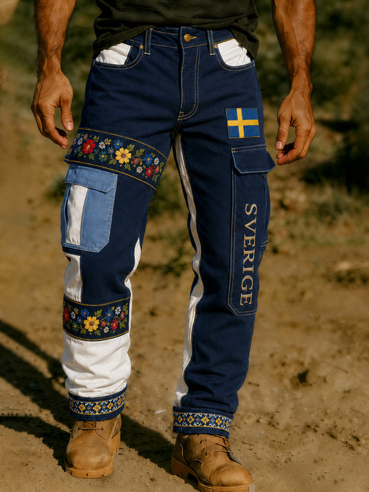 Men's Swedish Midsummer Festival Art Print Work Trousers