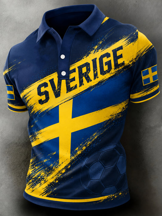 Men's polo shirt with fan art print and cheers from a Swedish football match