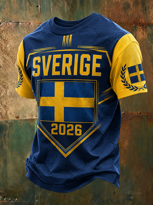 Men's Swedish Football Match Cheering Fan Art Print T-shirt