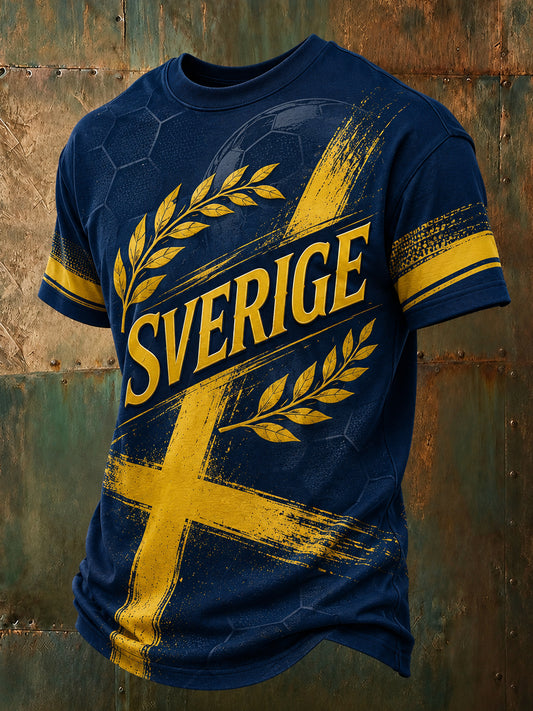 Men's Swedish Football Match Cheering Fan Art Print T-shirt