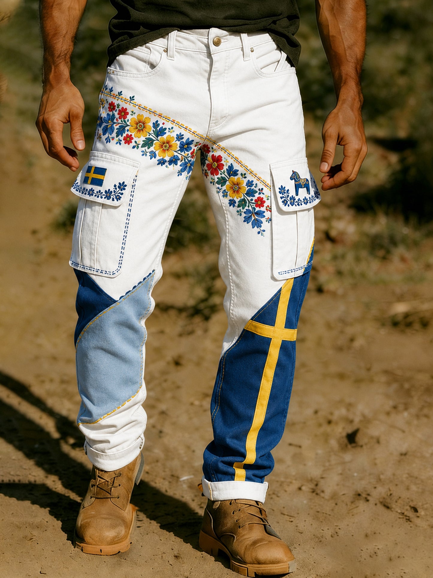 Men's clothes – art prints for the Midsummer party, work trousers