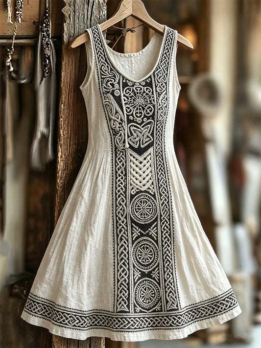 Kvinner Viking Vegvisir Keltisk Knute Kontrast Print Tank Kjole
