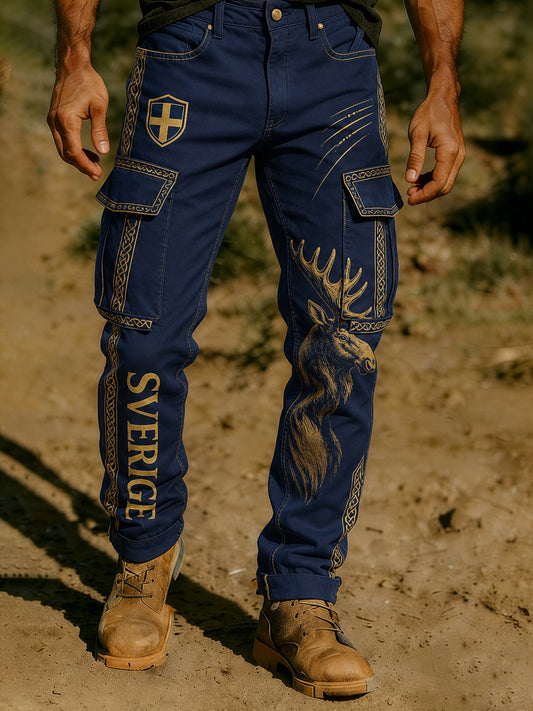 Men's trousers with football support themed art print for men
