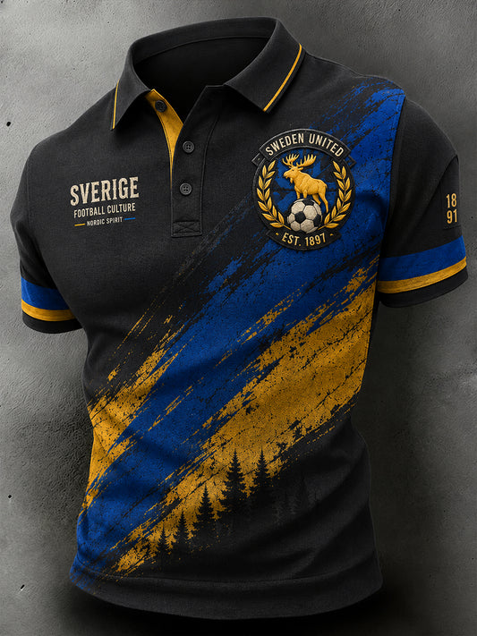 Men's short-sleeved polo shirt with football pattern