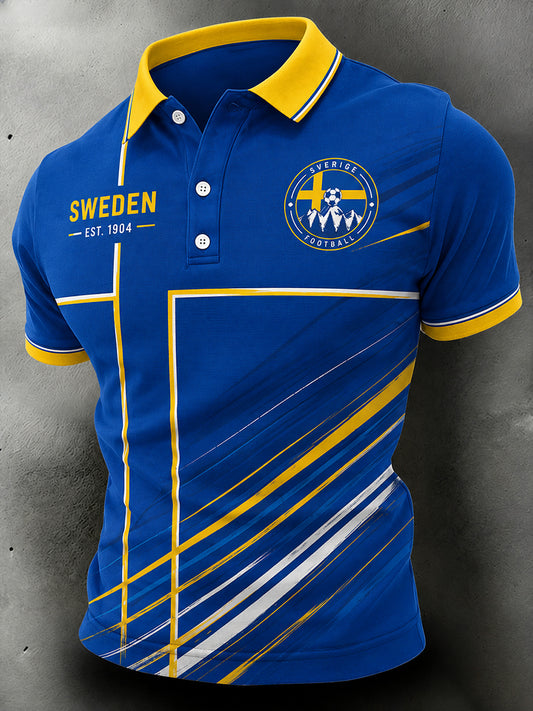 Men's short-sleeved polo shirt with football pattern