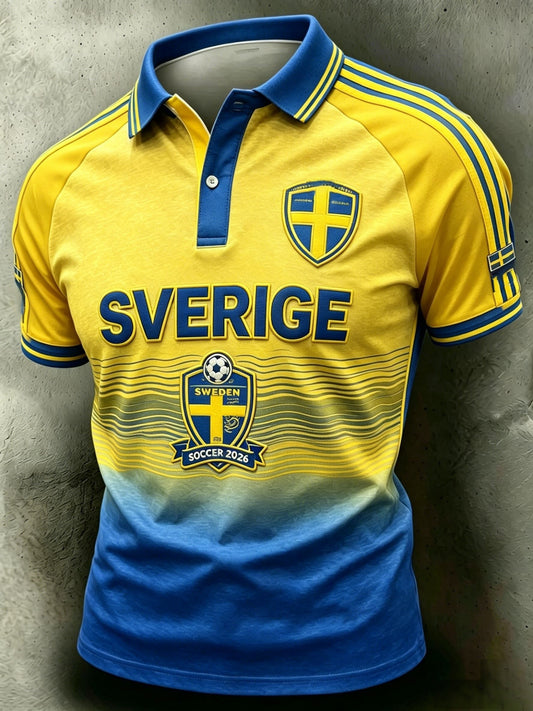 Retro Swedish Football Style 2026 Patchwork Breathable Polo Shirt