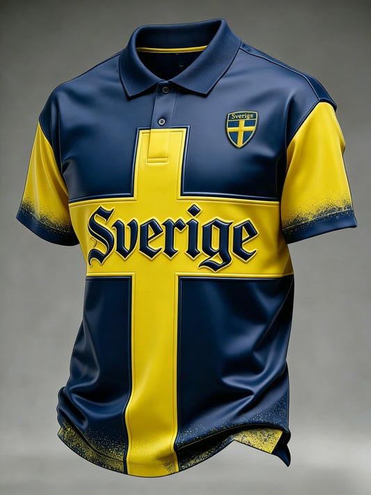 Retro Swedish 2026 Football-Style Patchwork Breathable Polo Shirt