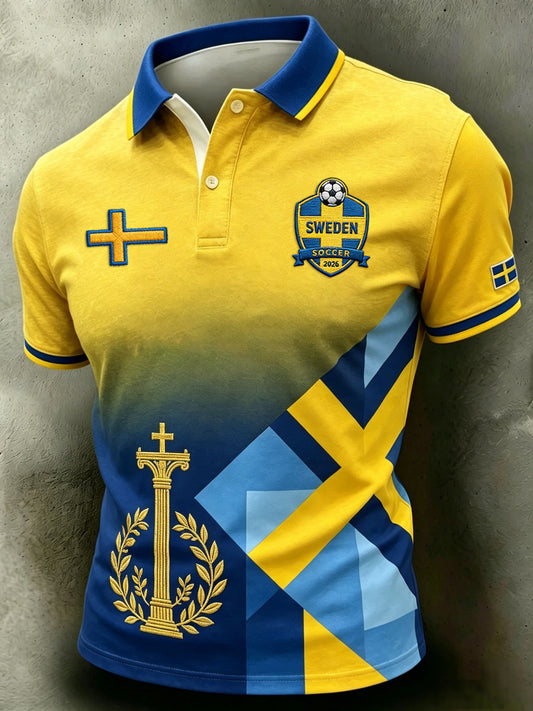 Retro Swedish Football Style 2026 Patchwork Breathable Polo Shirt