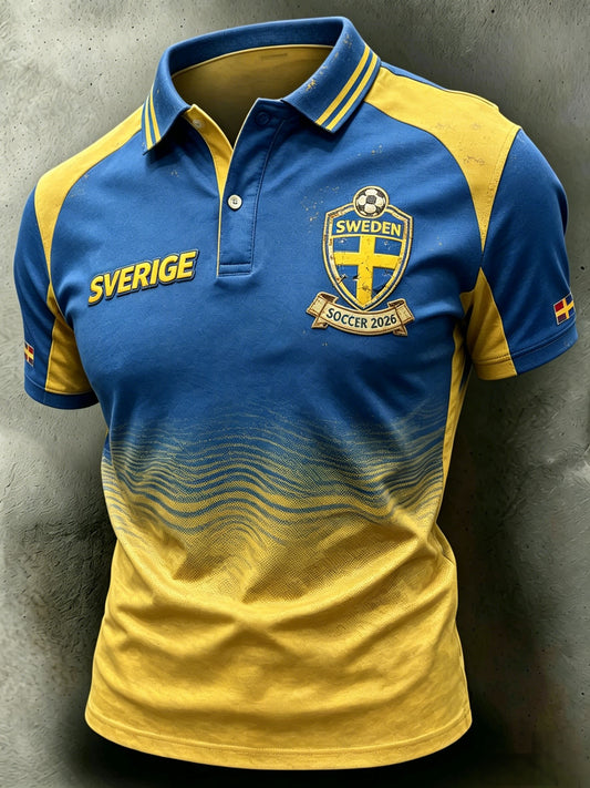Retro Swedish Football Style 2026 Patchwork Breathable Polo Shirt