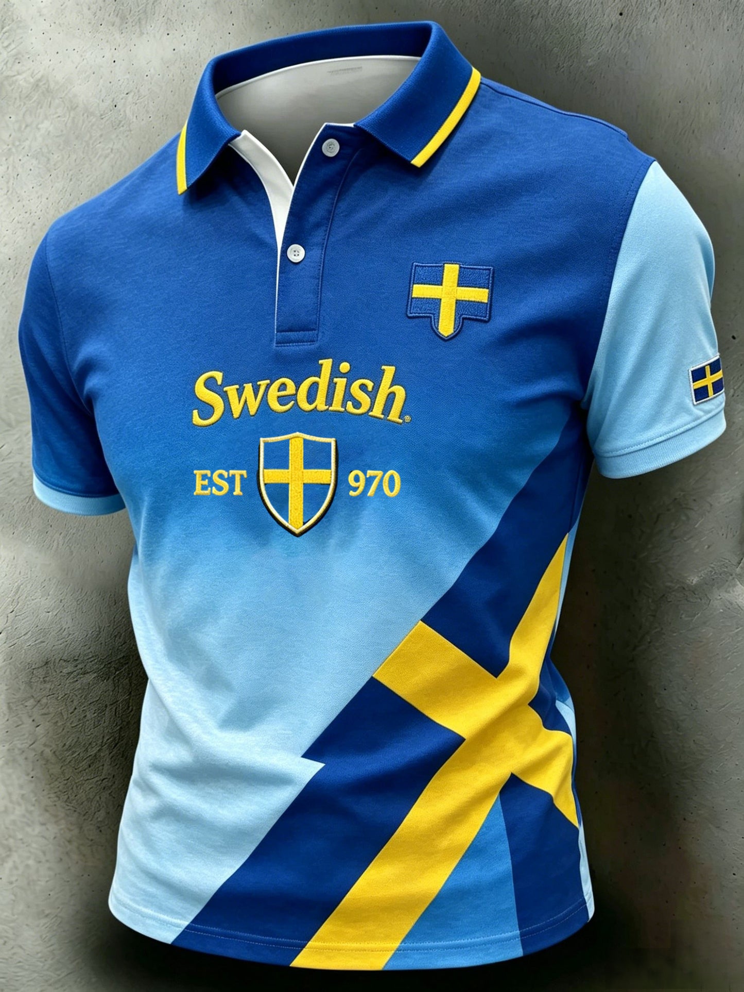 Retro svensk fotbollsstil 2026 lappad luftig pikétröja