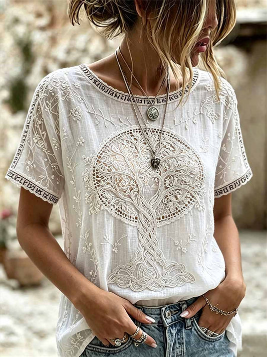 Kvinners romantiske blomster Viking kunst Trykk Casual T-skjorte