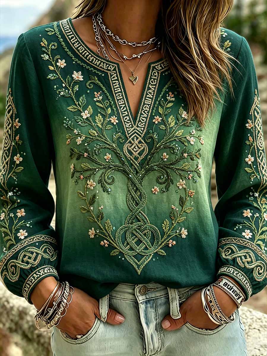 Women's Viking-themed patterned T-shirt