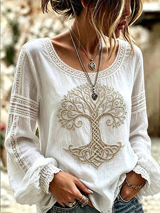 Women's Romantic Floral Viking Board Art Print Casual Top