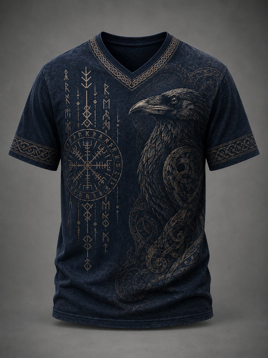 Lovely retro Viking element adorned casual top with V-neck