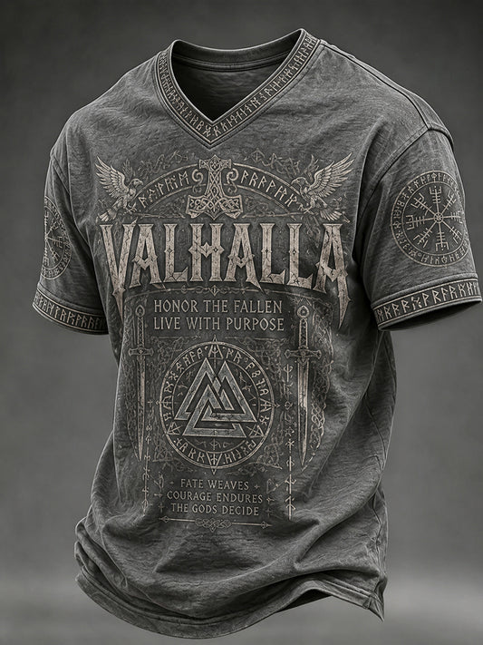 Lovely retro Viking element adorned casual top with V-neck