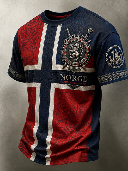 Men's Retro Nordic Style Norwegian Art Print Leisure T-Shirt