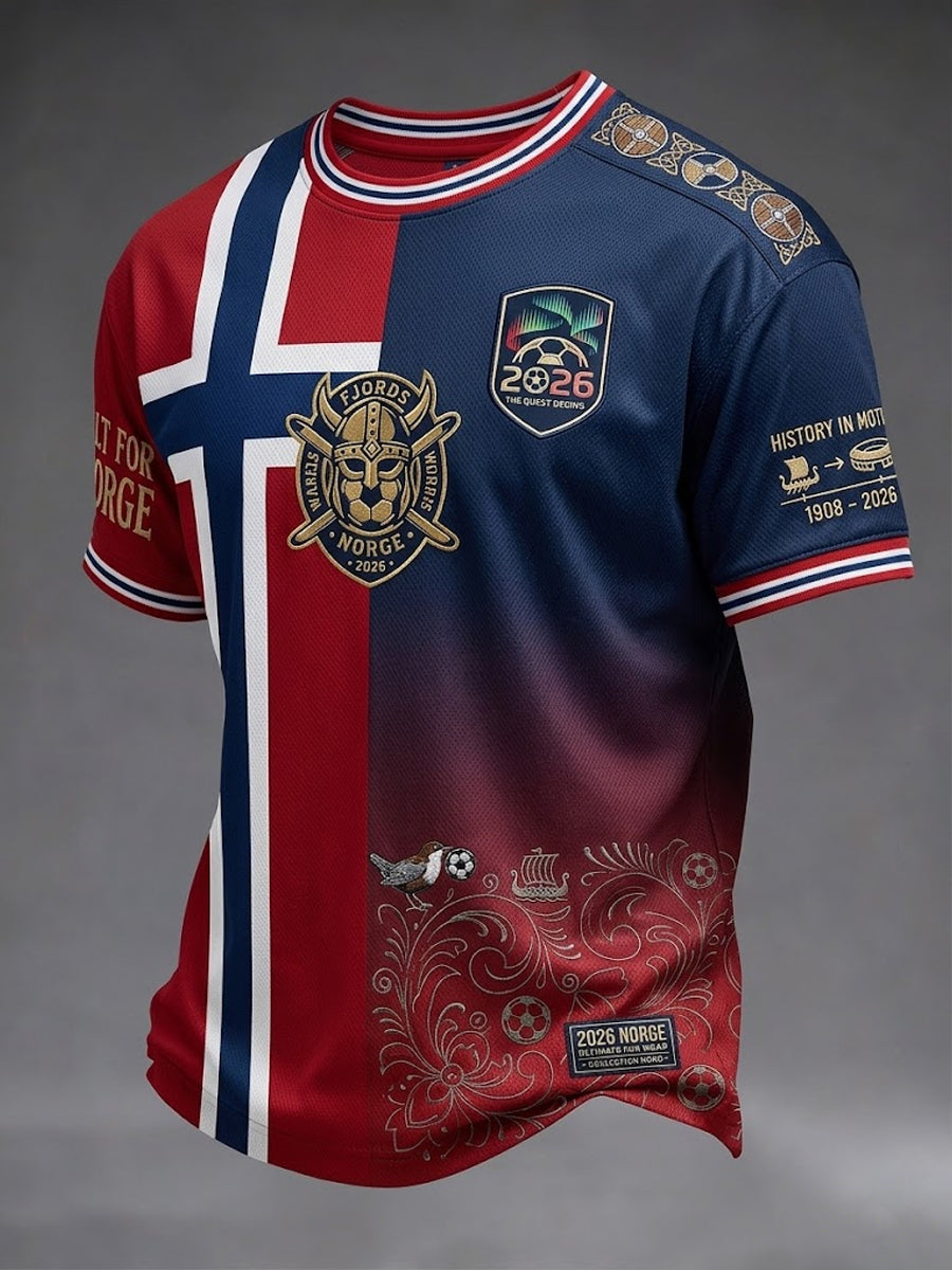 Retro Norway 2026 Football Patchwork Gradient Leisure T-shirt