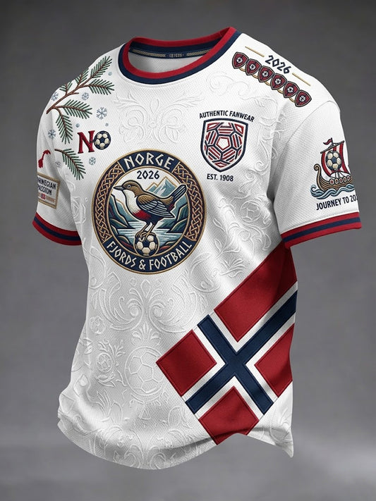 Retro Norway 2026 Patchwork Casual T-shirt