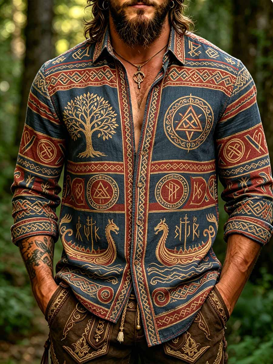 Men's Fashion Viking Art Print Shirt