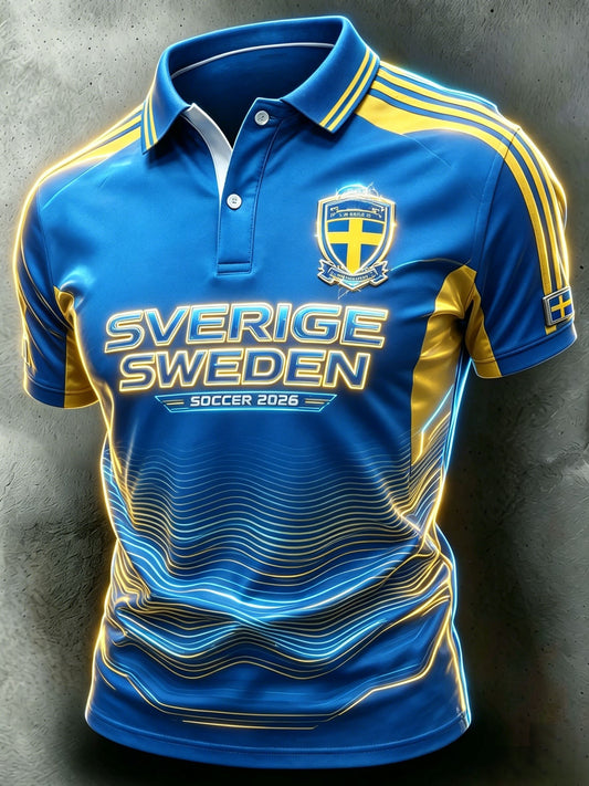 Men's Short-Sleeved Polo with Retro Print for Swedish Football Enthusiasts 2026
