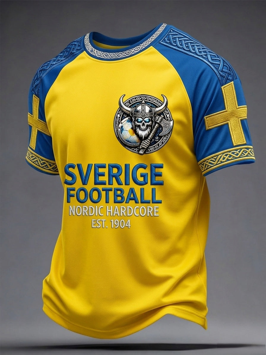 Herrtröja i retrostil med svensk fotboll 2026 tryckt på
