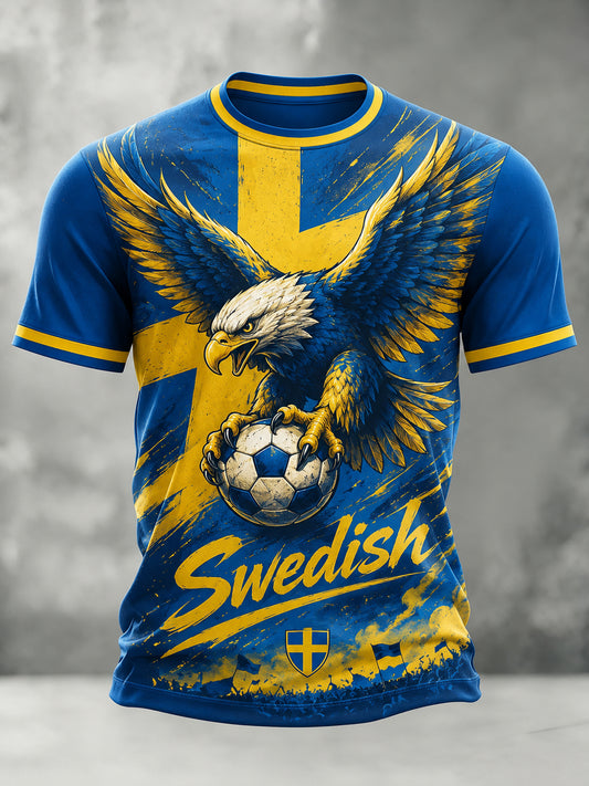 Men's artistic t-shirt with football motif and Swedish theme