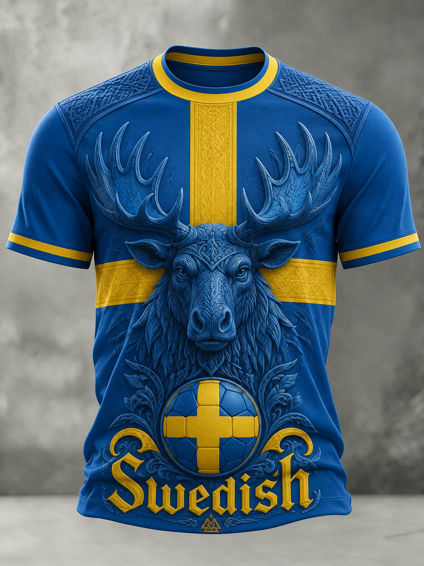 Men's artistic t-shirt with football motif and Swedish theme