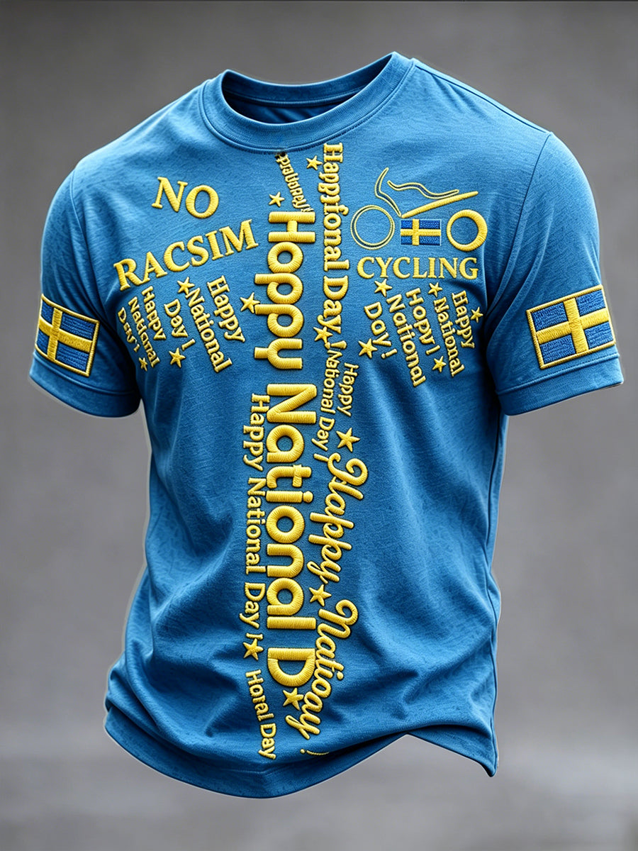 Men's Blue, Swedish Cycling Print Against Discrimination – Relaxed T-shirt